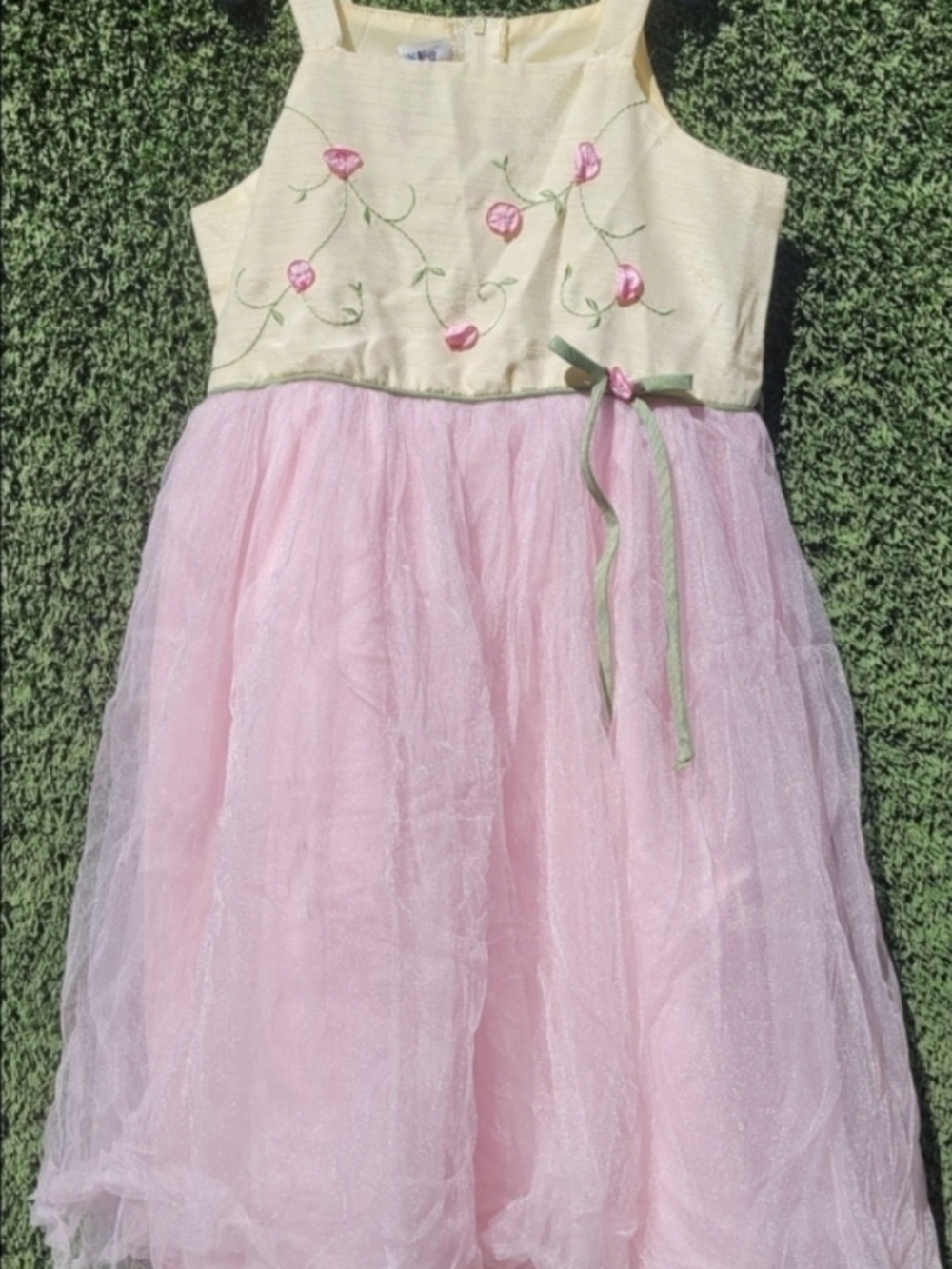 Cream and Pink Floral Tulle Dress for Girls Dress Size 8